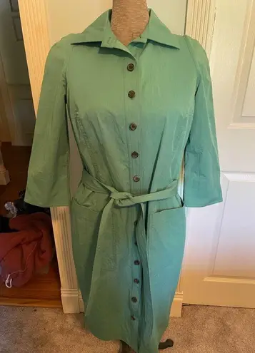 Bill Blass Sage Green Taffeta Button Front Belted Midi Dress Size 0 NWT