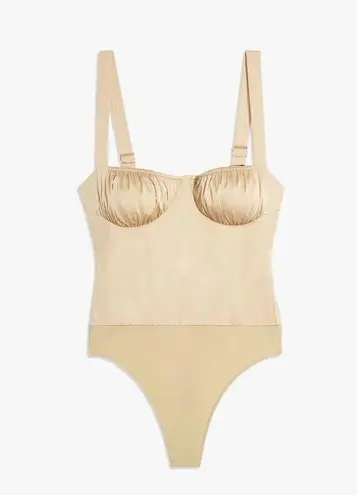 We Wore What Danielle Bernstein Gold Satin Ruched Camisole Cami Tank Corset Bodysuit Top