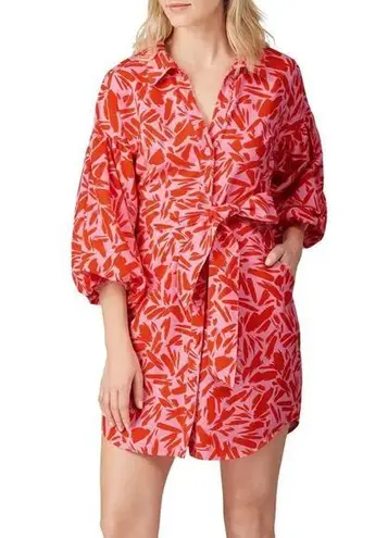 Veronica Beard Samy Red & Pink Poppy Floral Print Button Up Mini Shirt Dress 4