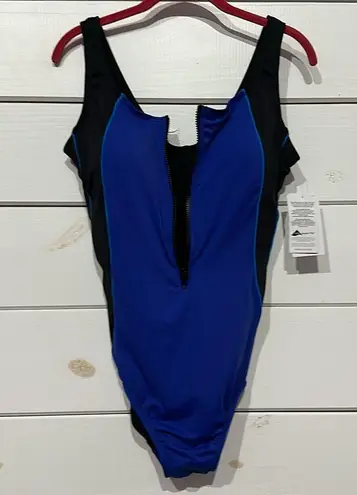 Swimsuits For All Chlorine Resistant Zip Front One Piece Swimsuit NEW Blue Size 16