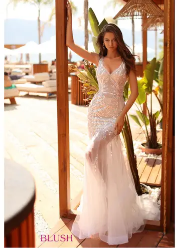 Blush Prom Blush By Alexia Ivory And Nude With Gold Accents On Bodice And Stunning Sequin Gown,