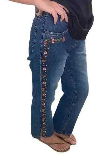 Bill Blass Vintage  Flower Embroidered High Rise Blue Jeans Size 8 Petite