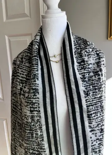 Tickled Pink Black and White Patterned Scarf Wool Cotton Blend