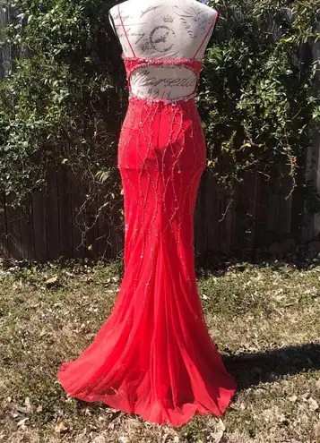 David's Bridal Coral Beaded Backless Mermaid David’s Bridal Prom