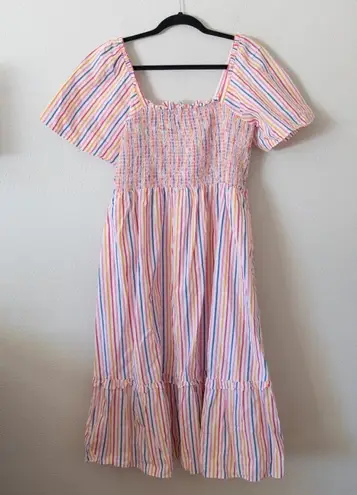 Draper James  Deana Smocked Midi Dress in Multi Stripe