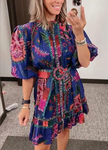 Farm Rio Sunset Tapestry Cotton Blend Mini Dress XXS