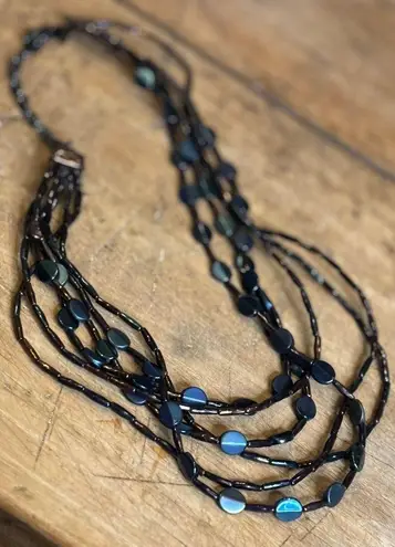 Chico's  Black & Bronze Multi-Strand Beaded Necklace With Adjustable Clasp thumbnail 1