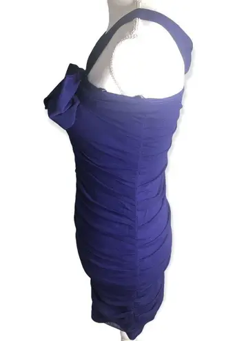 Boutique Ruched Mesh Overlay Front Bow Bodycon Dress