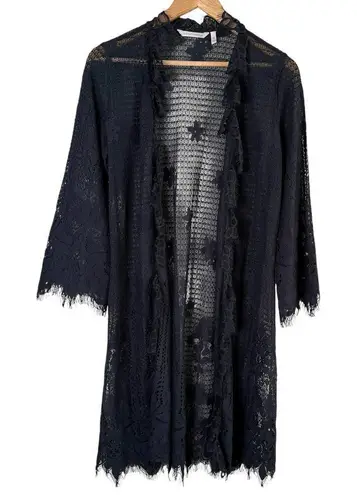 Soft Surroundings Lace Open Front Long Cardigan in Black, Size XS - Image 1