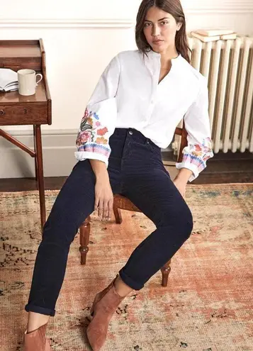 Boden USA BODEN Corduroy Slim Straight Pants Womens 6 Cord Jeans Navy Blue Academia Preppy