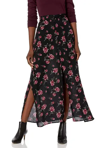 Dark Floral Maxi Skirt Chiffon Front Slits Romantic Coquette Dark Fairy Event Black