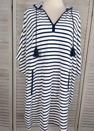 Lands'End  Terry Cloth Hooded Swim/Beach
Coverup Dress White/Navy-1X-2X