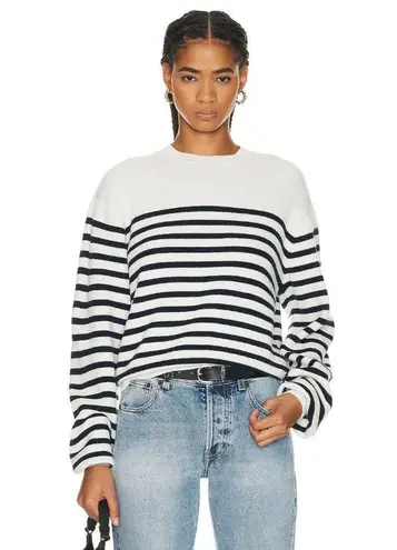 NWT KHAITE Viola in Ivory & Navy Stripe Cashmere Crew Neck Sweater XL $1,580 Blue