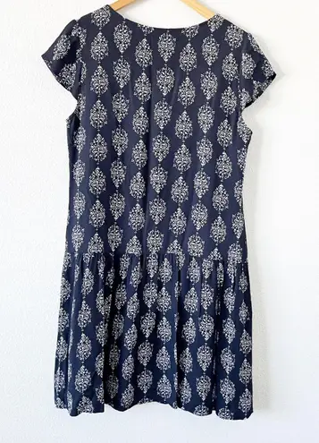 Garnet Hill Summer Day Navy Print Lined Drop Waist Dress