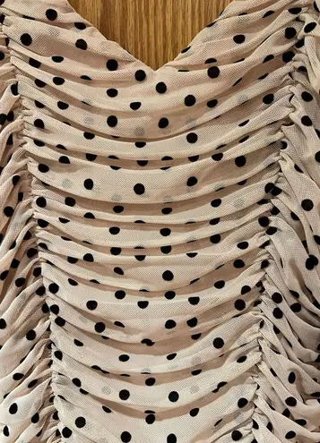 re:named  Women’s Cream w/ Black Polka Dots Ruched Bodycon Mini Dress Size Small