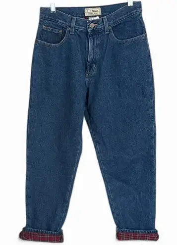 L.L. Bean jeans Denim lined flannel Red Plaid soft cozy warm vintage Cabincore Blue Size 8P