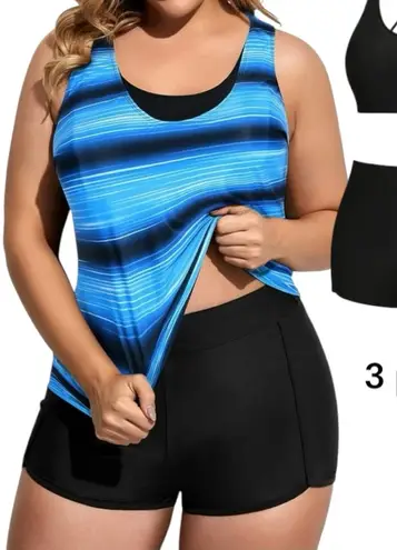 Rivelino Plus Size 3 Piece Tankini Tummy Control swimsuit with Boy Shorts Black