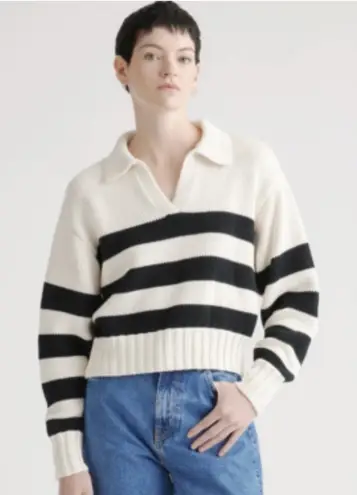 Quince 100% Organic Cotton Cropped Polo Sweater Small layered boho cabincore