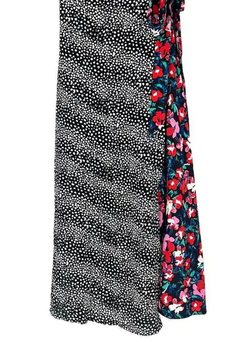 simply styled Vintage Mixed Print Wrap Dress Flutter Sleeve Floral Polka Dot S