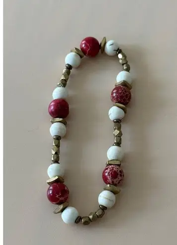 Fashion Retro Bracelet Red & Brass Boho, Beaded stretchy Bangle Stackable