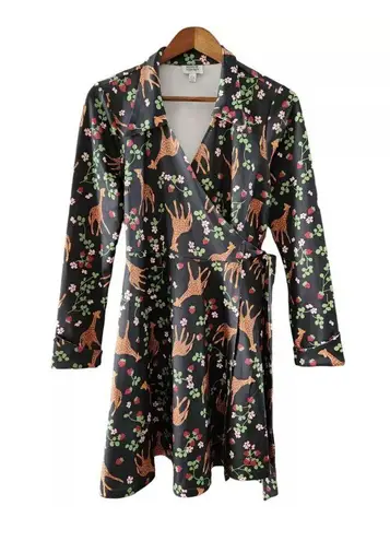 Unique Vintage Green Giraffe Strawberry Print Wrap Dress NWT | 3XL |