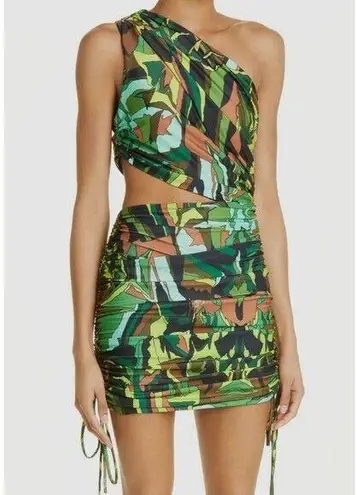 DUNDAS Gala Ruched One Shoulder Cutout Jersey dress Jungle Camo IT 46 US 10 Green