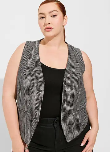 Torrid  Studio Luxe Vest Black White Herringbone Sleeveless Button Front Sz 2 - Image 1