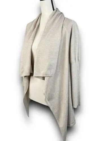 Cyrus  Open Cardigan Shawl Drape Collar Knit Fabric Long Sleeve Beige Tan Medium