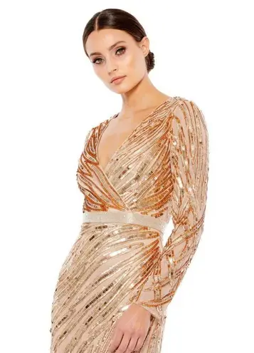 Mac Duggal LONG SLEEVE SEQUIN STREAKED GOWN in copper embellished size 6