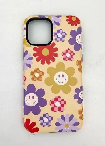 Iphone 12 Pro Colorful Retro Floral Smiley Face Hard Phone Case Yellow