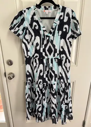 Jude Connally Beth Grand Ikat Navy Dress Size Large Blue