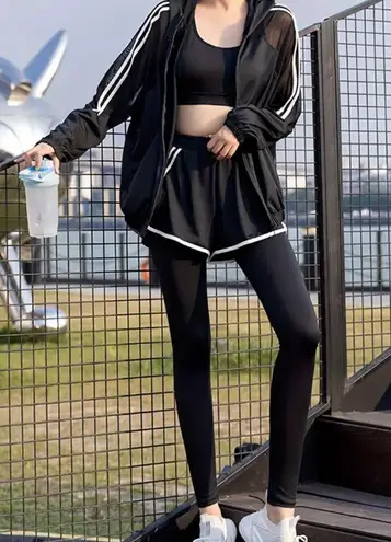 Two pieces set tracksuit bomber jacket sport set leggings shorts activewear mesh White Size M