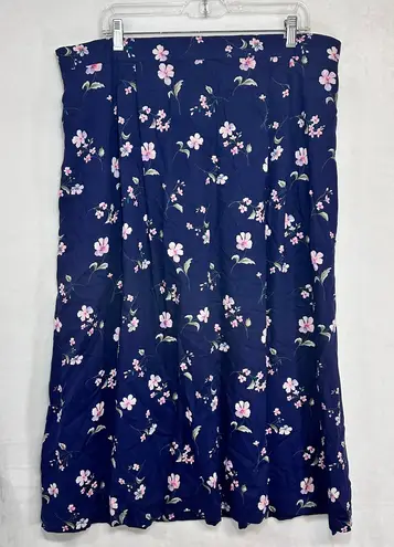 VTG TR Bentley Plus 24 Blue Pink Floral Midi Skirt Summer Resort Cottage Fairy