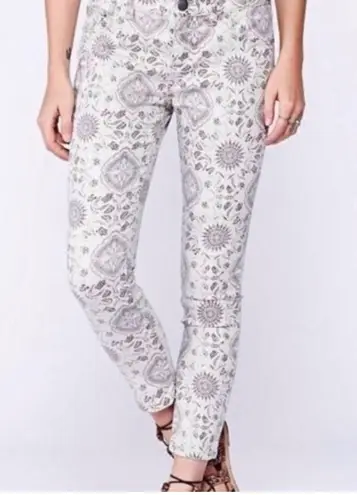 Free People Sundial Jeans 26 Printed Skinny Cropped Ivory Taupe