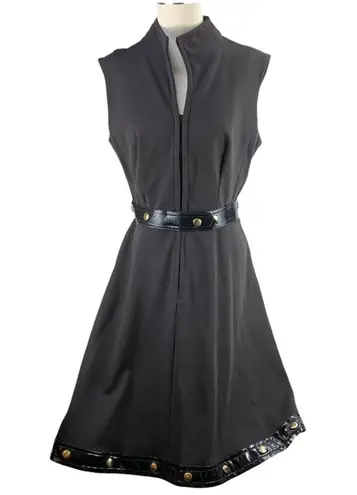 VINTAGE '60s ILGWU | Size 12 | Black Retro Mod Belted Studded Sleeveless Dress