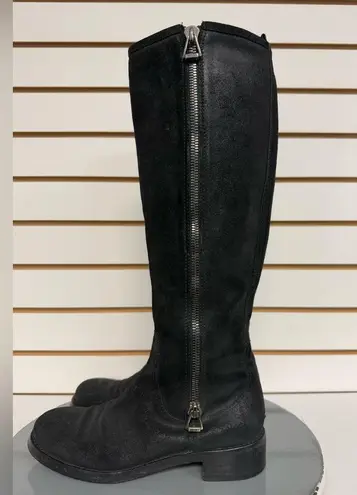 Jimmy Choo Doreen Rugged Suede Knee High Zipper Detail Boots Black 38.5/8.5