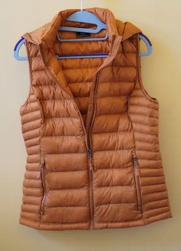 32 Degrees Heat Thermal Lightweight Puffer Vest Detachable Hood Orange Size XS