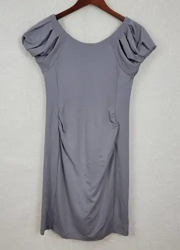 Gap  Maternity Womens Dress Size S Gray Puff Sleeve Exposed Back Zip Stretch Midi