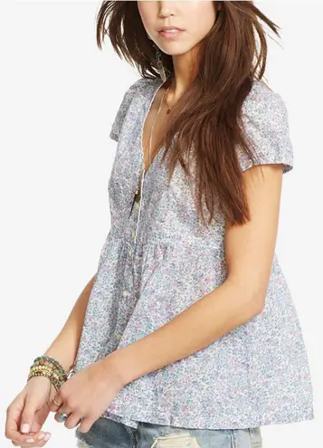Denim & Supply Ralph Lauren Womens XL Blue Floral Voile Button-Front Top Cottage