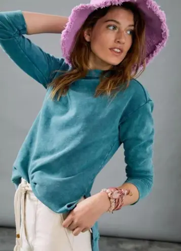Pilcro from Anthropologie Teal Imogen Seamed Tunic Sweatshirt - Size - XS