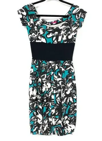 Betsey Johnson  Women's Size Small Y2K Floral Print Romper Teal Black Cap Sleeve