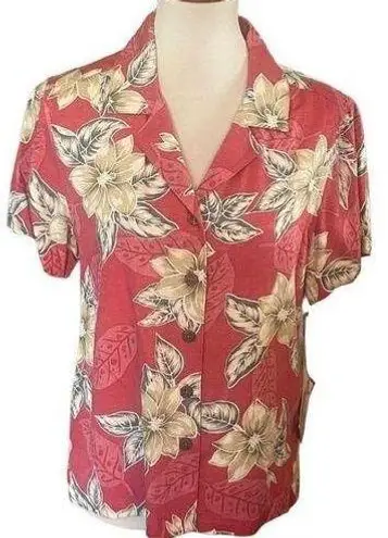 Caribbean Joe  Short Sleeve Button Down Classic Mauve 100% Rayon Hawaiian Blouse