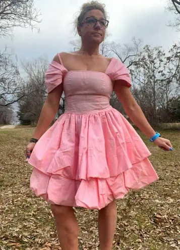 80s Pink Taffeta Ruffle Bubble Hem Bow Back Barbie Princess Tea Party Prom Dress Size M