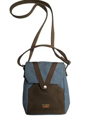 L.L.Bean  Blue Brown Canvas Small Utility Hiking Outdoor Travel Crossbody Bag