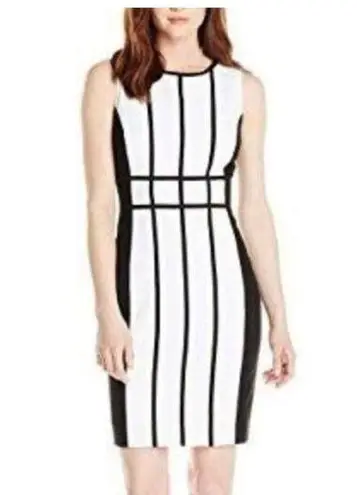 Calvin Klein  nwot sleeveless white sheath dress with black trim and piping