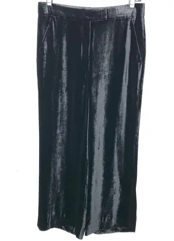 ALC Frank A.L.C. Velvet Wide Leg Pants Silk Blend Flat Front Tab Closure Black Size 2