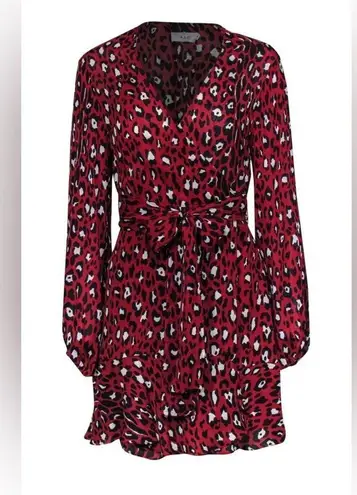 ALC Frank A.L.C. Red & Black Leopard Print Silk Mini Wrap Dress Size 4