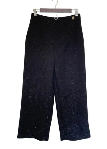 Jason Wu Pants Black Metallic Tweed Wide Leg Embellished Button Trousers