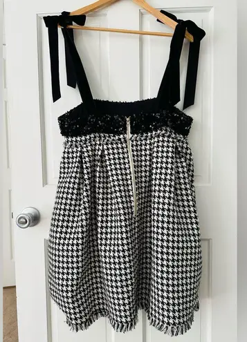 Sofie The Label Black & White Houndstooth Sequins Velvet Bow Mini Dress Size S