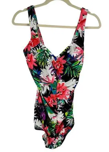 Maxine of Hollywood Multicolor Floral Tummy Control Trimming Swimsuit Size 14